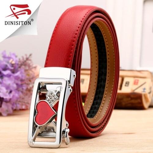DINISITON Automatic Belt For Women High Quality Leather Belts Plus Size Famous Designer Brand Automatic Buckle Strap heart 601