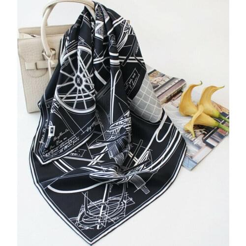 Luxury 100% Twill Silk Scarf Uniex Man Women Fashion Carriage Print Shawl Hijab Square Head Neck Kerchief Stole 90*90cm