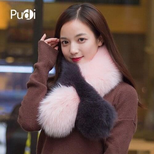 SCM055 Womens Genuine Real Fox Fur Scarf Scarves Neck Warmer Wrap Cape Shawl Poncho Snood Color Blocking Trend Scarf