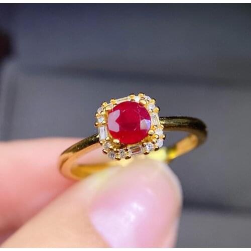 Shilovem Natural New Burning Pigeon Blood Ruby Gemstone Rings for Women Real 925 Sterling Silver new gift plant jcj0606012agh