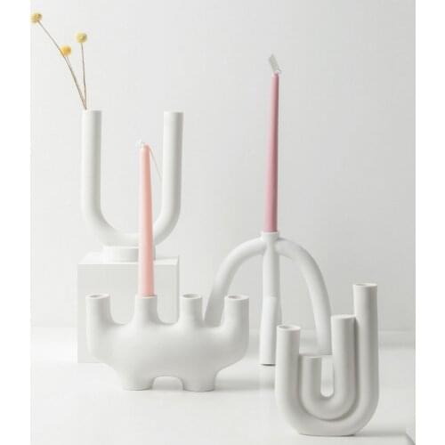 Nordic Creative Ceramic Candlestick Holder White Candle Holders Stand Modern Living Room Home Ornament Decoration