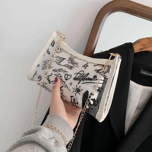 Crossbody Bag Women Designer Handbag Shoulder Bag Female Women Bag Chain Cute Graffiti Backpack Transparent PVC Fashion 2021 New