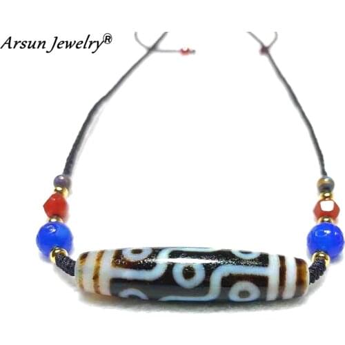 Tibetan Black&White 9 Eyes Beads Totem DZI Red/Blue Agate Beads S925 Accessories Adjustable Ladies Short Necklace Free Shipping