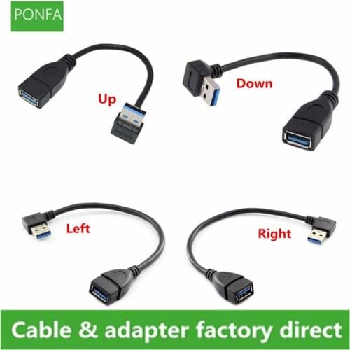 Up & Down & Left & Right Angled 90 Degree USB 3.0 Extension Cable Male to Female Adapter Cord Data Sync USB 3.0 Extension Cable