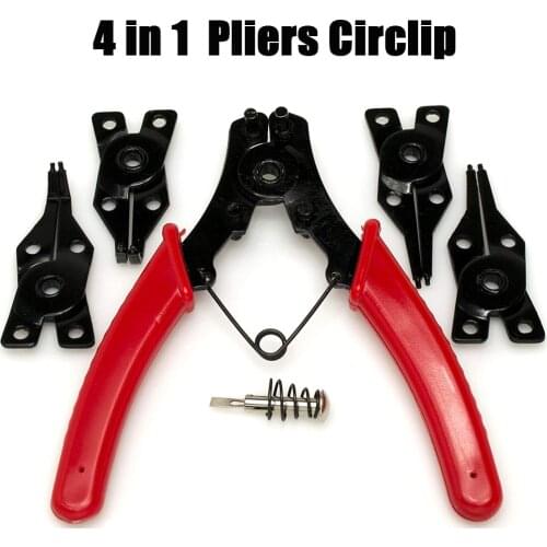 Universal Spring Pliers Circlip Tool with 4pcs Angled Tong Head Clamp Car Auto Repair Hand Tools Clamps Rubber Handle Pliers