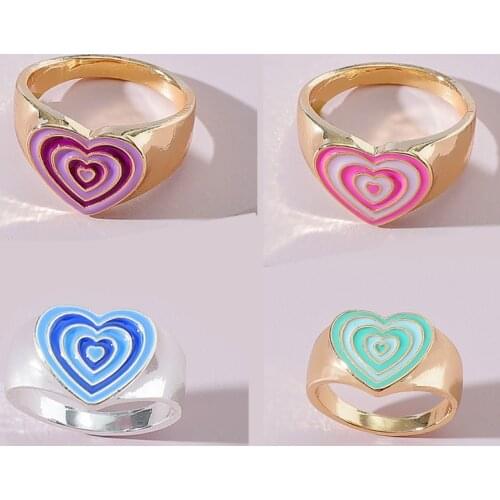 Y2K Jewelry Rainbow Multilayer Heart Ring For Women Metal Vintage Fashion Punk Harajuku INS Ring Charms 90s Aesthetic Gifts New