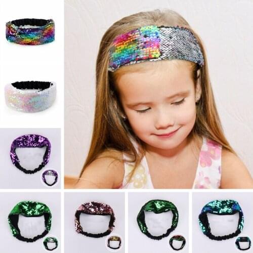 Yundfly Flip Double Sided Sequins Girls Headband Turned Sequined Fish Scale Hair Band Party Birthday Gift Kids Photo Shoot