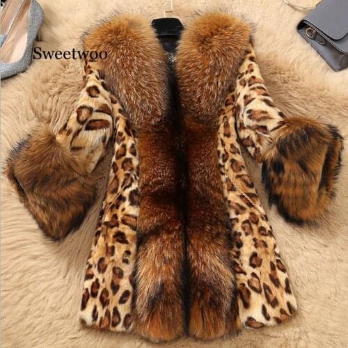 Women Faux Collar Jacket Leopard Medium Long Coat Jacket Long Sleeve Outwear Casual Loose Overcoat Warm Coats Autumn Winter 2020