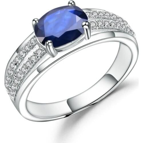 GEMS BALLET 1.66Ct Oval Natural Blue Sapphire Gemstone Ring 925 Sterling Silver Wedding Rings for Women Classic Fine Jewelry