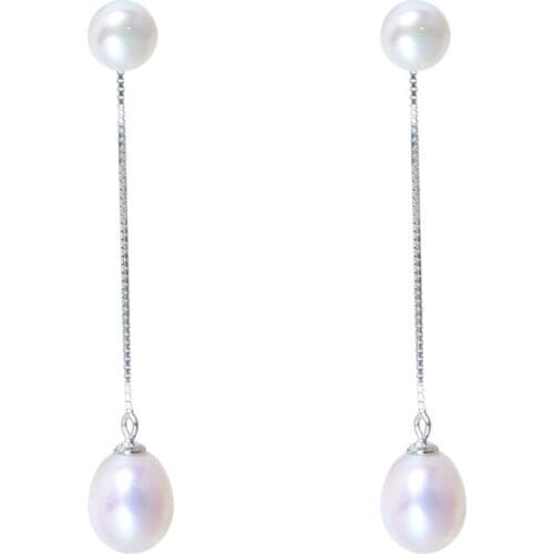 Korean Long Pearl pendant Earrings Real Natural Freshwater Pearl 925 Sterling Silver Earrings For Women 2021 trend