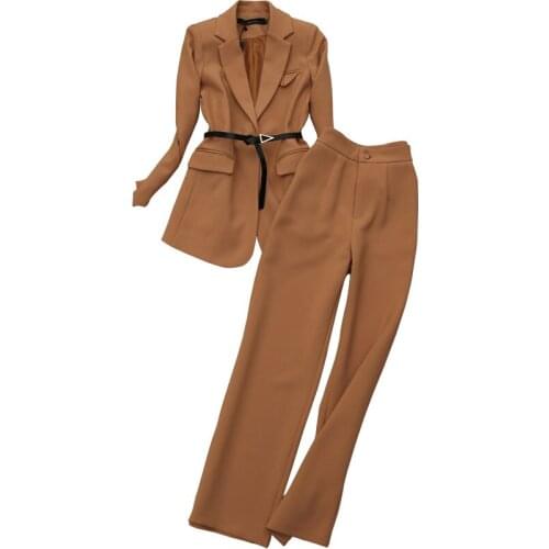 Two piece set women spring and autumn new style fashion temperament suit retro suit high waist wide leg pants 2 piece set women
