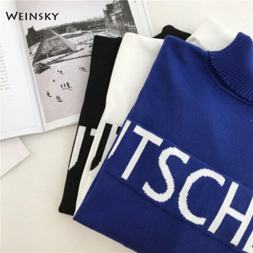 Women Turtleneck Knitted Sweater And Pullovers Korean Style Letter Female Sweaters 2019 Autumn And Winter New Tops