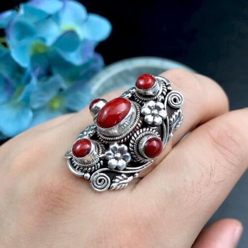 New 100% real pure s925 silver woman ring handmade natural organic gemstones Tibetan vintage jewelry