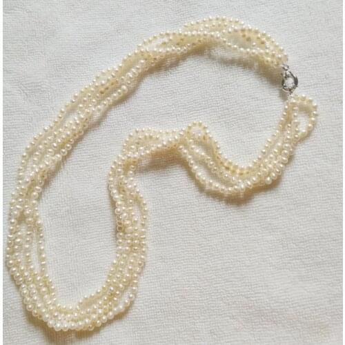 60cm 24'' 4 strands 4mm white pearl handmade necklace natural Freshwater PEARL Women Jewelry 35cm 43cm 14'' 17