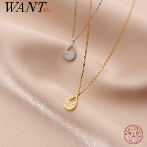 WANTME 925 Sterling Silver Simple Fashion Hollow Water Drop Small Pendant Necklace for Women Sweet Teen Charming Fine Jewelry