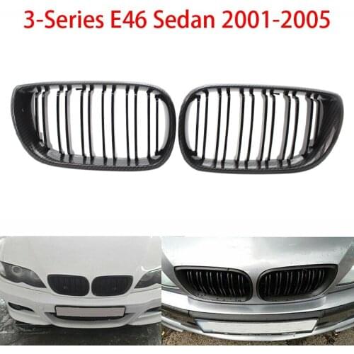 1 Pair Carbon Fiber Black Double Line Kidney Grille For-BMW E46 325I 325Xi 330Xi 2001-2005 51137030545 51137030546