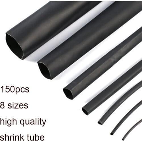 150PCS 7.28m Black 2:1 Assortment Heat Shrink Tubing Car Cable Sleeving Wrap Wire Kit Useful cable Electrical Tube shrinktube