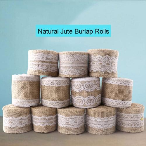2m/Roll Natural Lace Jute Cloth Roll Wedding Decoration DIY Rustic Retro Christmas Party Tableware Bottle Table Accessories