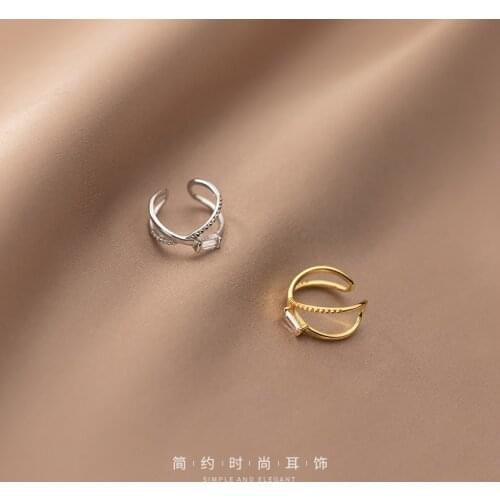 2pcs Real 925 Sterling Silver Dainty Zircon Ear Cuff Wraps Simple Non-pierced Cartilage Earrings for Women Fine Jewelry