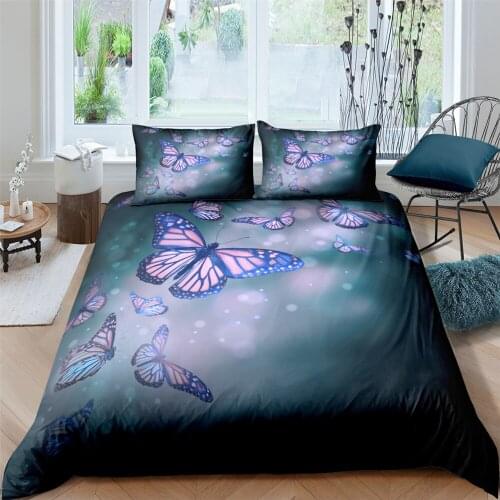 2021 3D Vivid Butterfly Bedding Set Queen Duvet Cover with Pillowcase Bed Cover Botanical Quilt Cover 2/3pcs Wholesale