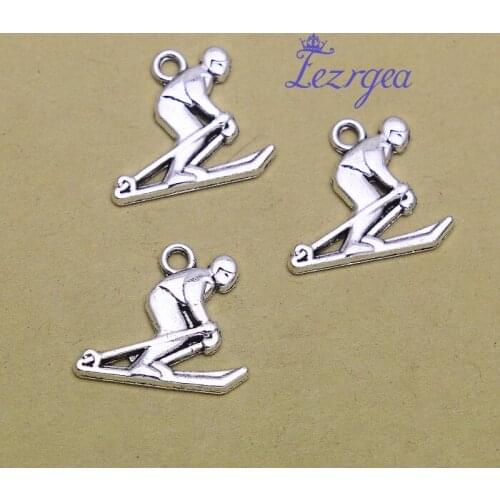 30pcs/lot--19x17mm, skiing cham,Antique silver plated skiing player charms,DIY supplies,Jewelry accessories