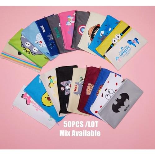 50PCS/LOT Cartoon Stationery Bag Superhero Pen Bag Pencil Case Animal Card Holder Coin Purse Wallet Cosmetic Storage Wholesale