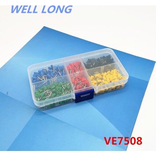 500pcs/lot Bootlace cooper Ferrules kit set Wire Copper Crimp Connector Insulated Cord Pin End Terminal VE7508