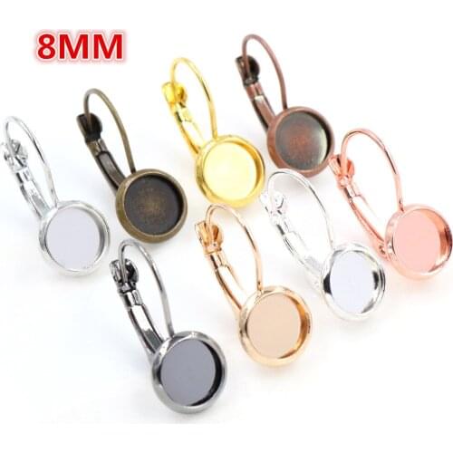 8mm 10pcs 8 Colors Plated French Lever Back Earrings Blank/Base,Fit 8mm Glass Cabochons,Buttons;Earring Bezels