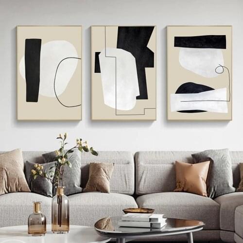 Abstract Geometric Line Canvas Painting Designs Beige Black White Posters and Prints Wall Art Picture for Living Room Home Decor