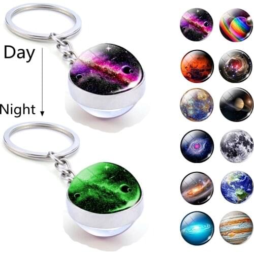 Milky Way Galaxy Key Chain Glow In The Dark Planet Keyring Universe Nebula Luminous Glass Ball Keychain Holder Astronomy Gifts