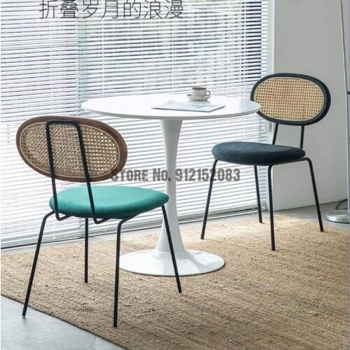 Nordic flannel rattan chair living room medieval dining table and chair homestay leisure backrest chair bedroom makeup chair ins