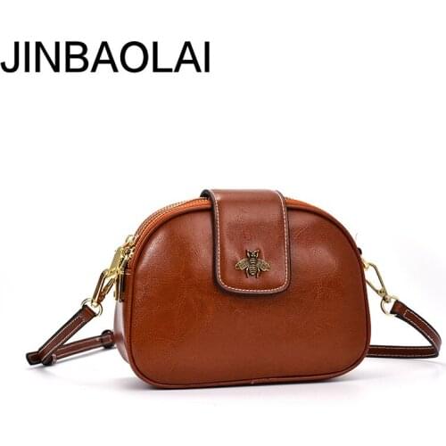 Jinbaolai New Style 2020 Womens Cow Leather Bag Fashion Broadband Messenger Bag Womens One-Shoulder Retro Womens Leather Bags