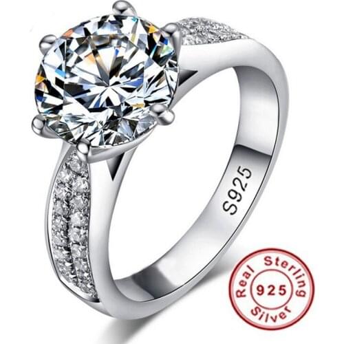 Vecalon Solitaire Promise Ring 925 sterling silver 9mm AAAAA sona Cz statement Engagement Wedding band rings for women Jewelry