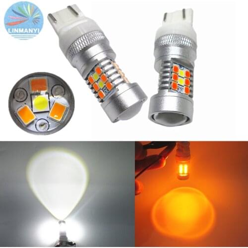 2PCS Dual Color White/Amber 28SMD T20 7443 28W DRL Super bright Driving lights Signal Lights Daytime Running Light Turn lights