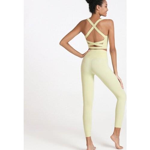 Sexy 2 Piece Set Workout Clothes Women Cross Back Sports Vest Leggings Set Sportswear Womens Quick Dry Gym Suit Yoga Sets