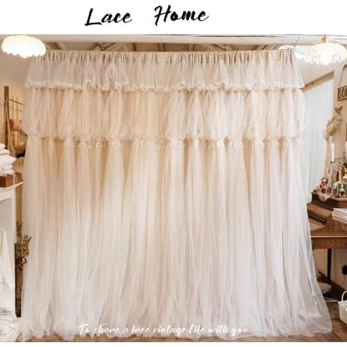 2021 Ins Korean Luxury Lace Pleated Curtains for Bedroom Cafe Studio Rod Pocket French Retro Romantic Cortinas Princess Drapes