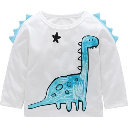 Summer Kids O-Neck T-shirt Boys Girls Long Sleeve Tees Tops Children Cute Cartoon Print Clothes for 9M-4Y Baby Cotton Clothing