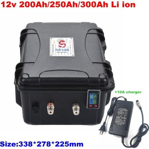 Super high capacity 12V 200Ah 250Ah 300Ah Lithium li-ion lipo battery for power boat motor solar wind energy UPS + 10A charger