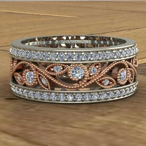 Milangirl Flower Ring AAA Zircon Double Layer Two-tone Ring Wedding Rings for Women Fashion Lucky Jewelry