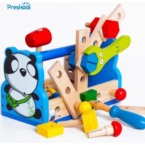 Montessori Kids Toy Wood Pretend Panda Tool Fix Repair Maintainance Learning Educational Preschool Training Brinquedos Juguets