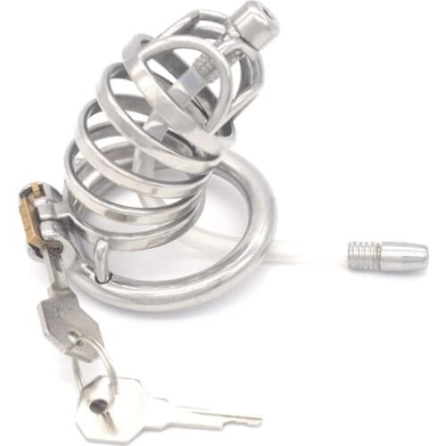 Male Chastity Device Stainless Steel Ventilation Cage Round Ring Chastity Cage with Catheters & Sounds Sex Toys for Men G246E