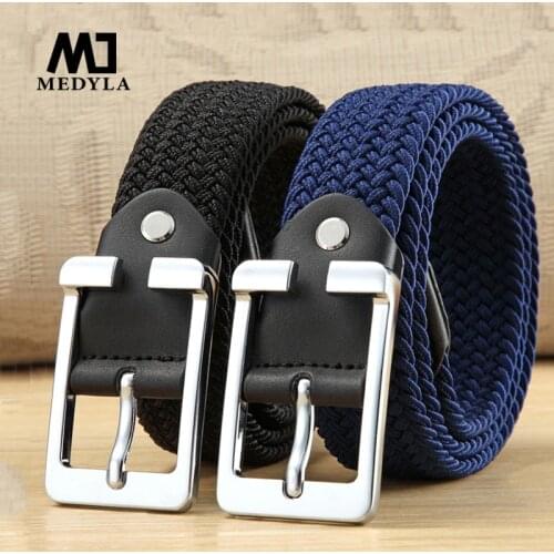 Men Elastic Belt high quality Black Canvas Stretch Braided Elastic Woven Leather Belt Wide Hot Metal Stretch Belt For Men