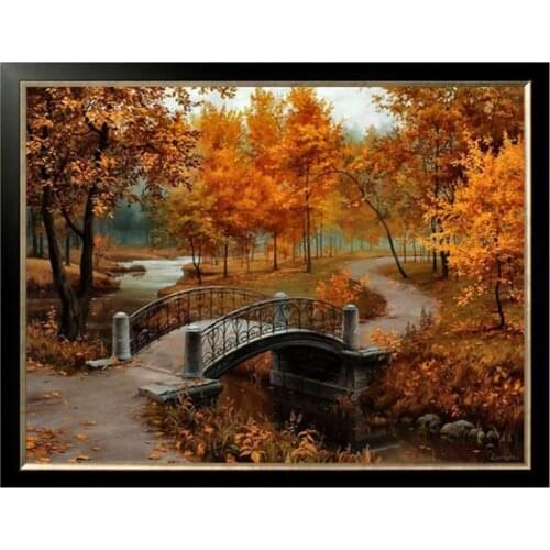 Needlework DIY DMC 14CT unprinted Cross stitch kits For Embroidery Autumn Bridge Home Decor Counted Cross-Stitching embroidered