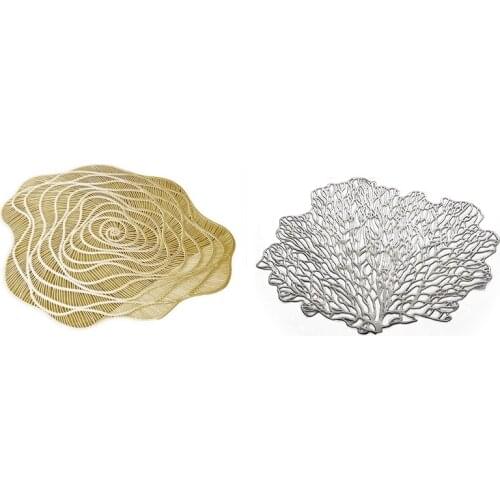 Round Dining Table Placemat 6-Piece Set Metal Cutout Flower-Shaped Table Mat