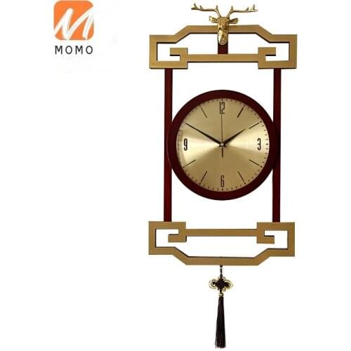 New Chinese Style Wall Clock Home Living Room Chinese Style Clock Simple Decoration Mute Creative Large Wooden Clock Punch-Free