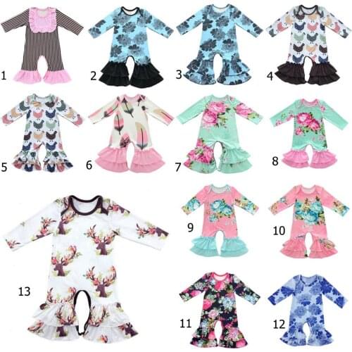 New Milk Silk Micro Fiber Floral Print Solid Romper Newborn Baby Girls Pajamas Sleepers Clothes Ruffle Leg Jumpsuits