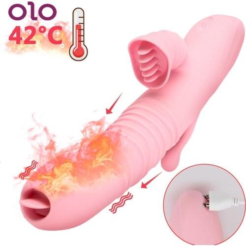 OLO 20 Speeds Sex Toys for Women Tongue Licking Dildo Heating Rabbit Vibrator Telescopic Oral Sex Vagina Anal Stimulation