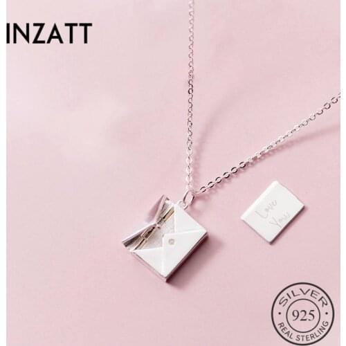 INZATT Real 925 Sterling Silver Envelope Pendant Necklace For Elegant Women Romantic Fine Jewelry Accessories Gift