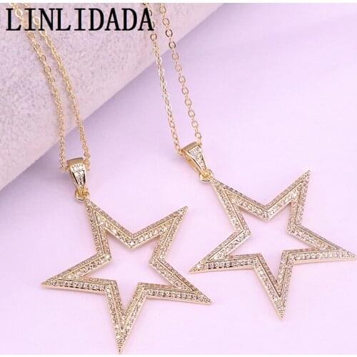 3Pcs Fashion Clear CZ Micro Pave Zirconia Hollow Star Gold Filled Pendant Elegant Lady Girl Necklaces