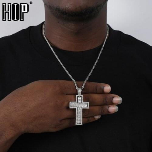 Hip Hop Rotatable Baguette Cross Iced Out Bling Cubic Zircon AAA+ CZ Necklaces & Pendants For Men Women Jewelry